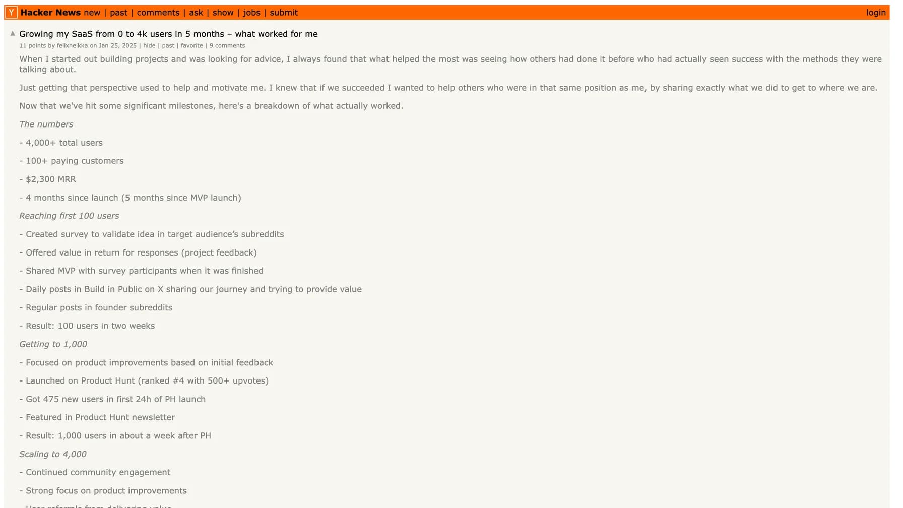 Felix Heikka 在 Hacker News 公开的早期用户增长复盘